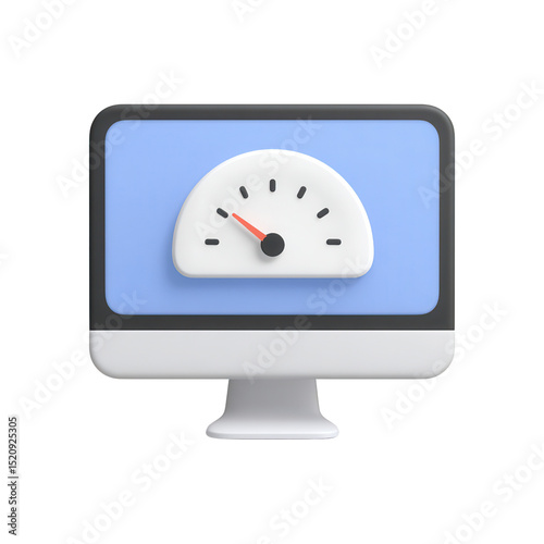A computer monitor displaying a speedometer gauge with a red needle pointing left.