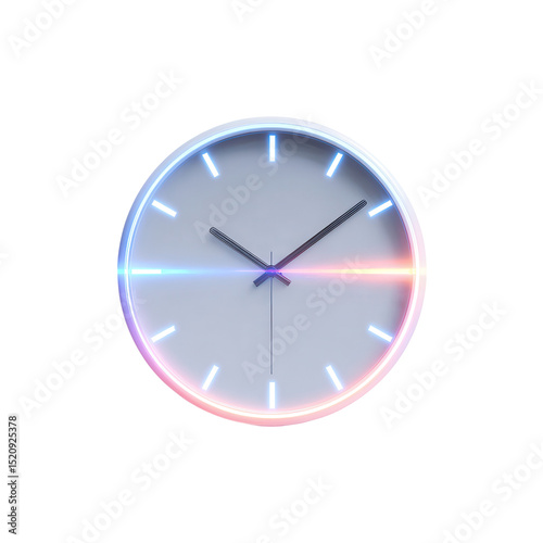 Modern round wall clock with glowing blue and red accents and minimalistic hour markers.