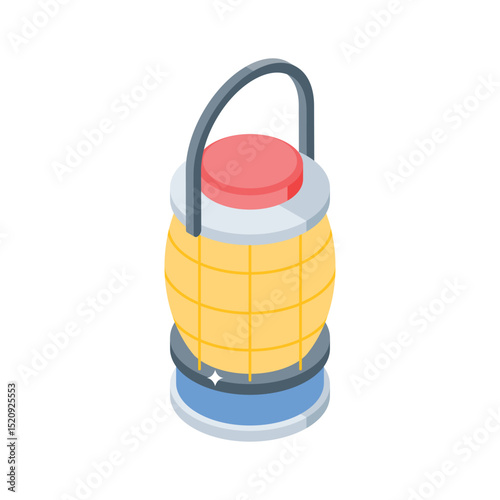 Easy to edit isometric icon of vintage camping lamp