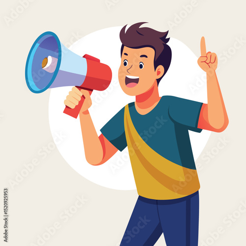 Man speaking in megaphone. Retro comic pop art vector illustration
