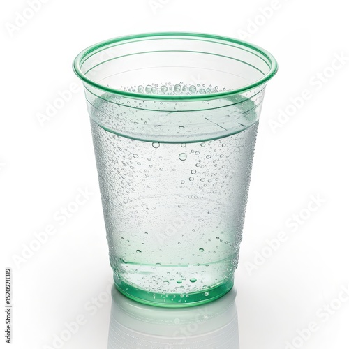 Green Plastic Cup with Cold Water Condensation, Water Drops, Plastic Cup Plastic Cup, Condensation