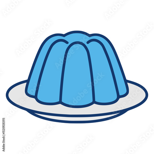 sweet blue jelly desert snack food on a plate flat color vector illustration template design