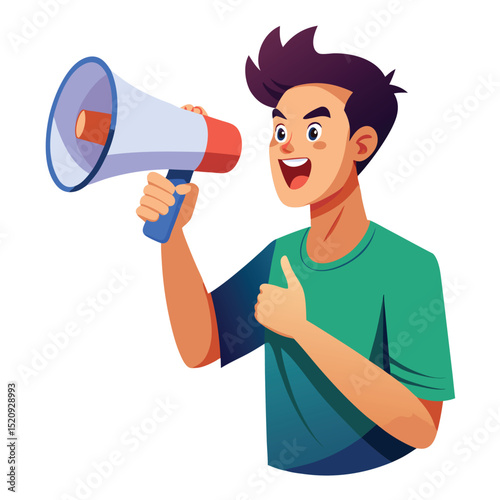 Man speaking in megaphone. Retro comic pop art vector illustration