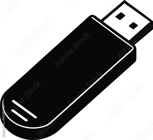Modern USB Flash Drive Silhouette Vector for Data Storage, Tech Icon Designs, and Portable Digital Device Illustrations