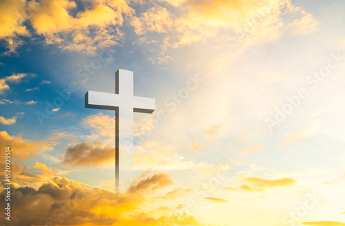 Cross christian god religion on sunset background, jesus church worship pray catholic grace christ, symbols christ love holy spiritual hope peach victory spirit meditation catholicism crucifix trush.