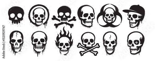 skull and bone element graffiti brush spray set