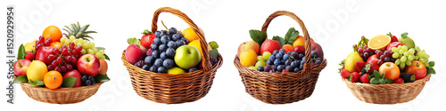 A collection of fruit baskets isolated on a transparent background