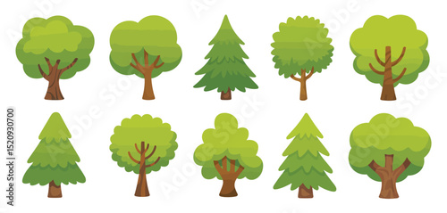Collection of Cartoon Trees Green Nature Illustrations
