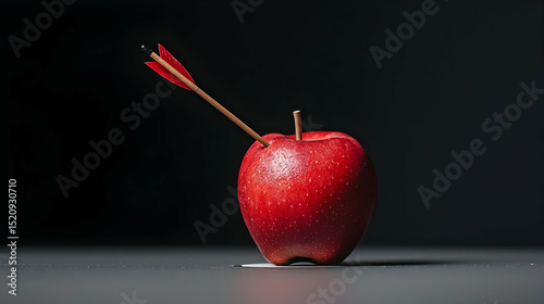 Red Apple Pierced By Arrow On Dark Background