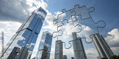 Skyline Puzzle Urban Development and Collaboration, real estate, architecture