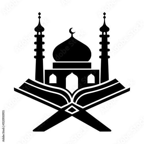 Mosque and Quran Logo - Islamic Study Center Symbol