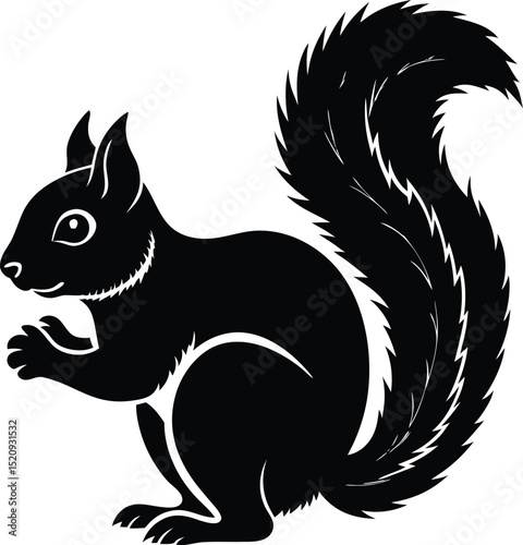 Bushy-Tailed Squirrel Silhouette Vector for Woodland Art, Autumn-Themed Projects, and Forest Animal Illustrations