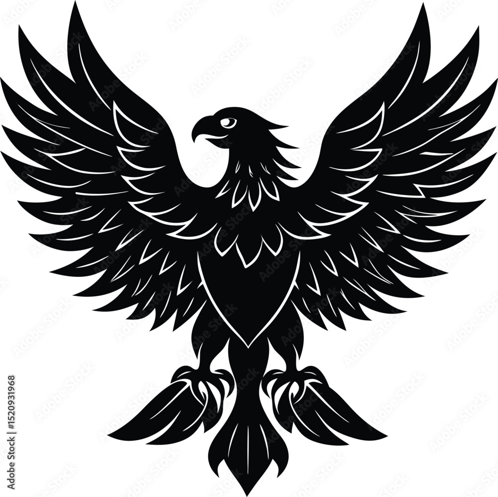 Obraz premium Powerful Flying Eagle Silhouette Vector for Patriotic Art, Wildlife Graphics, and High-Impact Nature Illustrations
