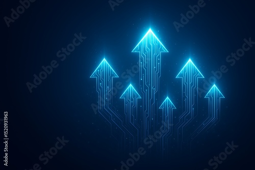 Abstract digital upward arrows representing growth and technology