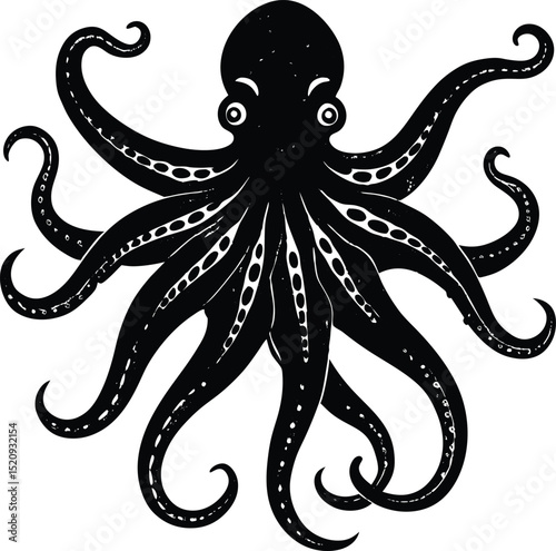 Detailed Octopus Silhouette Vector Illustration for Marine Life Designs, Underwater Themes, and Sea Creature Projects