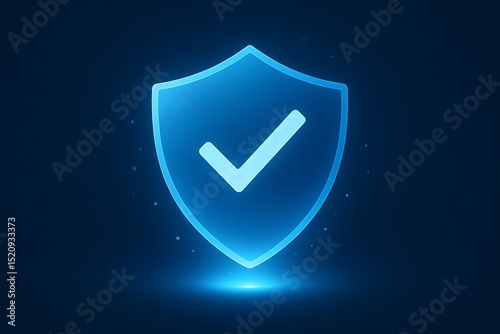 Glowing blue shield with check mark digital security icon