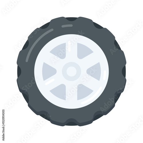 A flat style icon of spinning car wheel design