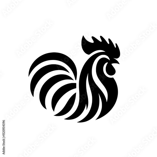 Solid black logo or icon featuring a rooster silhouette in a highly stylized and modern design.