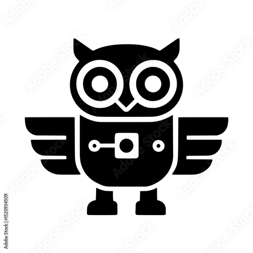 Modern and unique vector illustration of an owl-shaped robot, combining technological elements with animal design. 