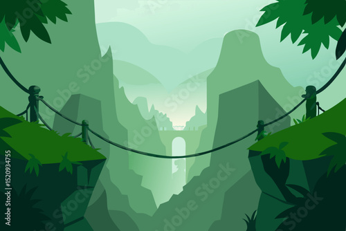 Vector illustration of a summer mountain forest landscape with pine trees and a serene sky