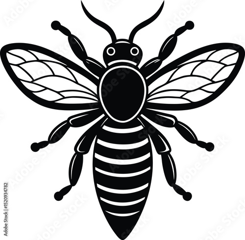 Bee Illustration in Black and White Insect Art with Minimalist Pollinator Design for Nature Lover Illustration
