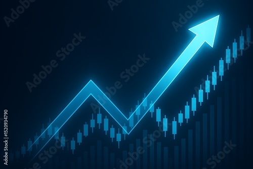 Upward trending financial market graph with candlestick chart
