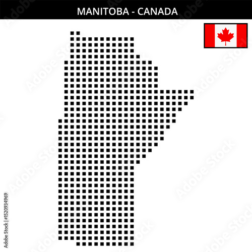 Big square dotted map of Manitoba in Canada