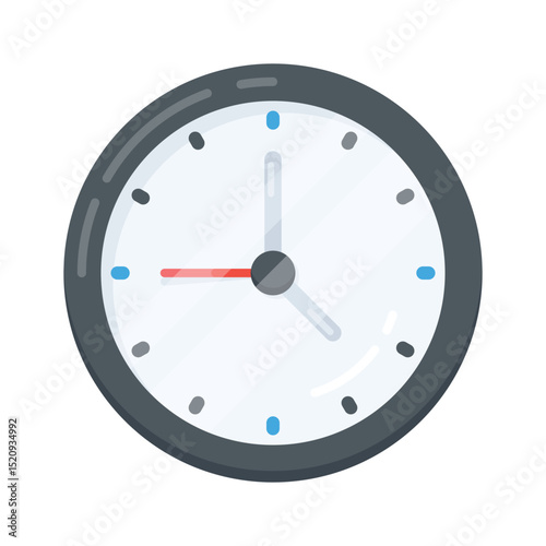 Flat style icon of wall clock showing accurate time