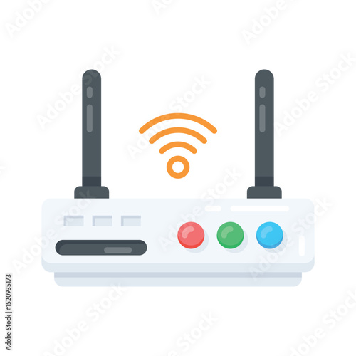 An amazing flat style icon displaying internet router signals