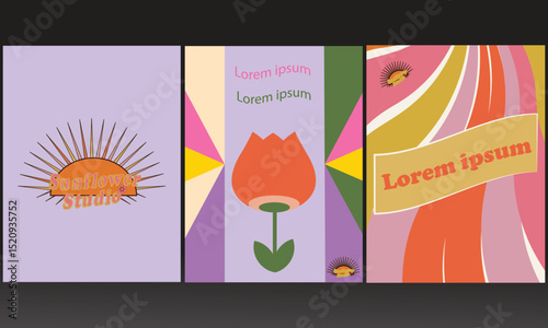 Retro Vintage Design Set – Logo, Poster, Postcard, and Seamless Background in 70s–90s Style