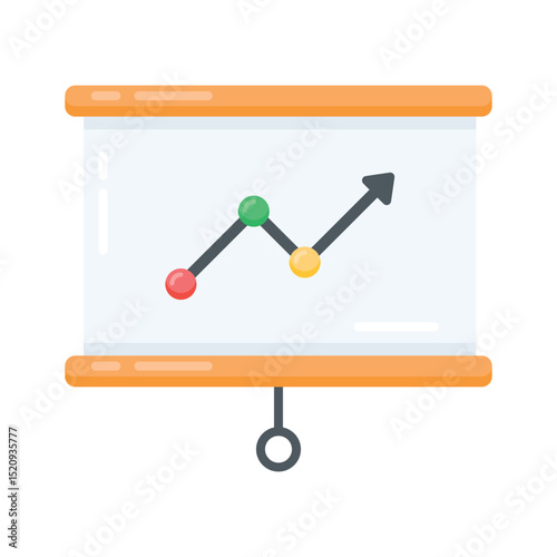 A flat icon showing business presentation with charts and data