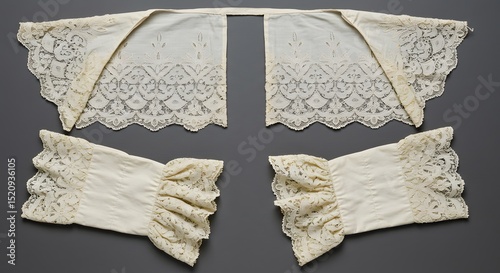 Exquisite Antique Lace Bolero Jacket and Matching Sleeves: Vintage Fashion, Delicate Embroidery, and Timeless Elegance for Historic Costume Design and Textile Arts Inspirations