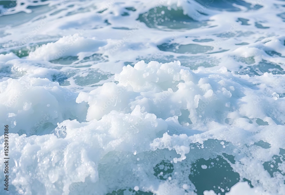 Obraz premium Close-up of churning ocean water, frothy whitecaps, low angle, breaking wave, green