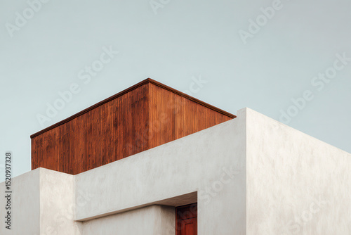 closeup view of modern wooden building facades emphasizing clean lines and light shades