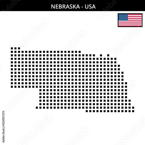 Big square dotted map of nebraska in the USA