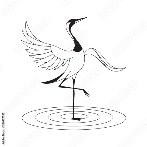 Elegant White Crane Drawing for Serene Nature and Zen-Inspired Art