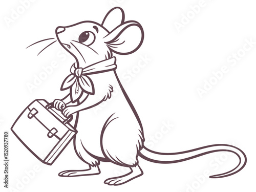 Adorable mouse holding briefcase ready for journey adventure or travel