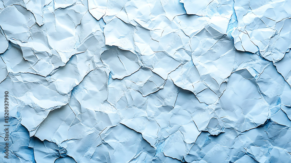 Obraz premium Crumpled paper texture background showing shadows and creases with light blue hue for artistic or graphic use