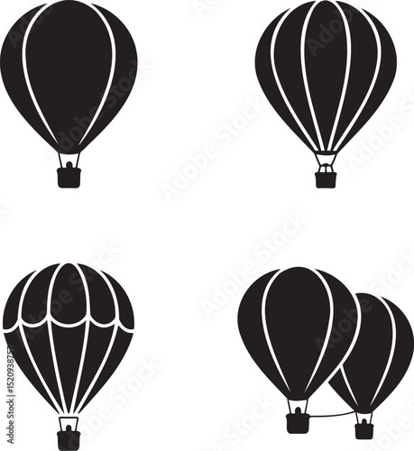 Air Balloon silhouette set vector illustration isolated On Transparent Background