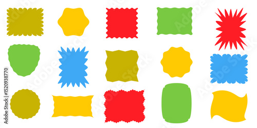 Squiggle stories frames set. Jaggered edges, retro scallop frames, psychedelic forms, groovy shapes set