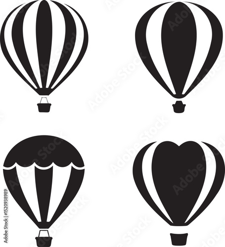 Air Balloon silhouette set vector illustration isolated On Transparent Background