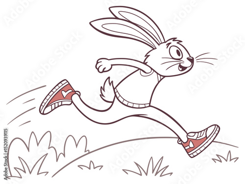 Cartoon bunny rabbit running on grass towards a goal