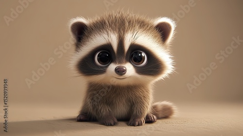 Big-eyed raccoon cub with playful expression, clean PNG format