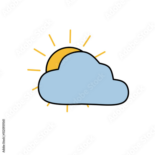 Flat icon of a sun partially covered by a cloud, indicating partly cloudy weather. Ideal for weather apps, forecast graphics, and environmental themes