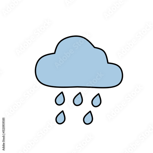 Flat icon of a blue rain cloud with falling raindrops, representing rainy weather. Suitable for forecast, climate change, and weather-related designs