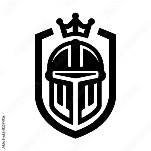 Knight Helmet with Crown and Shield Logo Vector