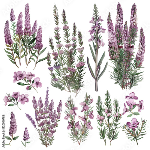 Wallpaper Mural Botanical Collection Of Pink Flower Illustrations. Floral Design Elements For Cards, Invitations, And Backgrounds. Torontodigital.ca