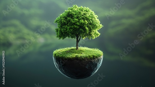 Ecology isolated green tree planet floating