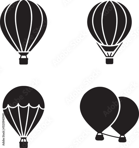 Air Balloon silhouette set vector illustration isolated On Transparent Background