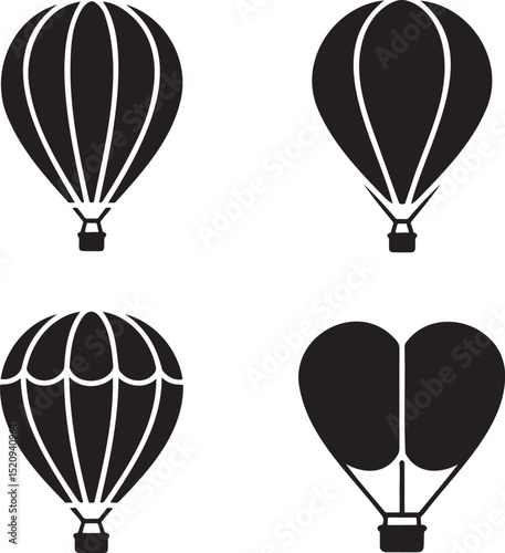 Air Balloon silhouette set vector illustration isolated On Transparent Background